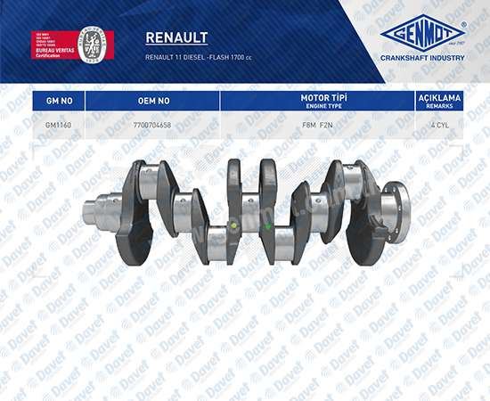 GENMOT GM1160 Krank Mili Renault R9 R21 Flash 1.7 Dizel F8m F2n 11